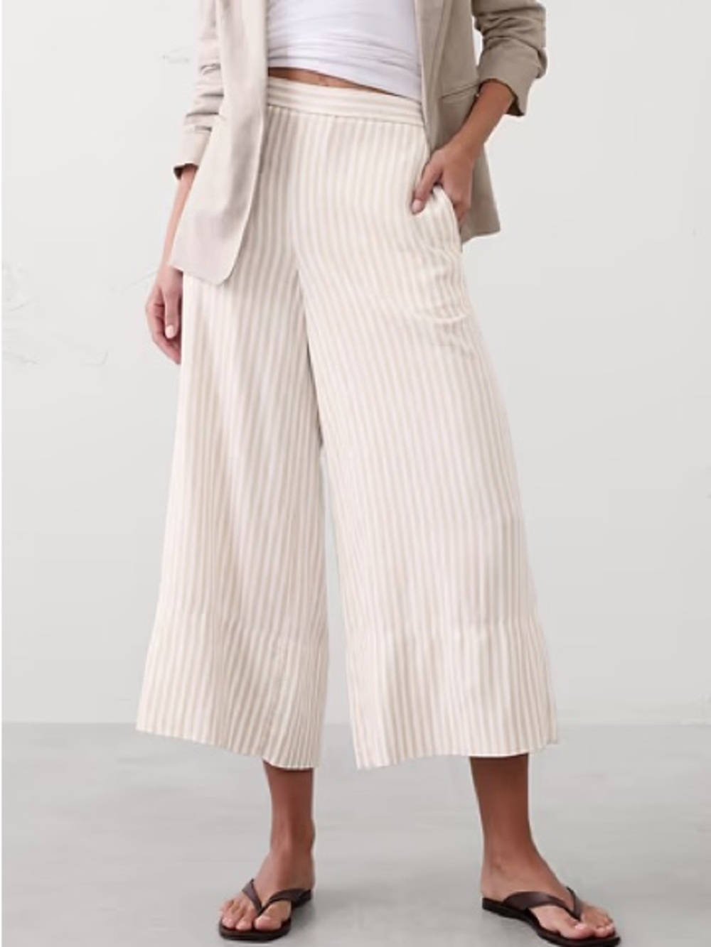 Banana Republic Anyday Wide-Leg High-Rise Linen-Blend Cropped Pant